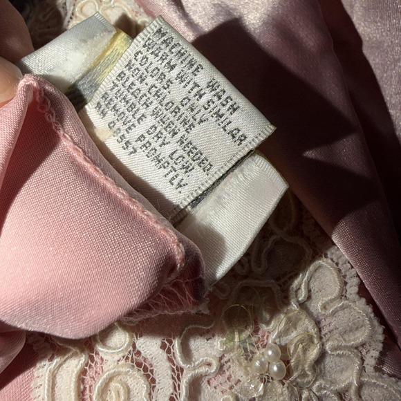 Vintage Dentelle Slip Dress L Pink Satin Lace Ruffle Hem Chemise‎ USA Lingerie - Picture 10 of 12